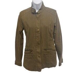 Lucky Brand Womens Small Olive Brown Utility Military Jacket Cotton Canvas Snap